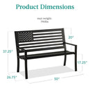 2 Person Patriotic USA Black Metal Bench with American Flag Backrest