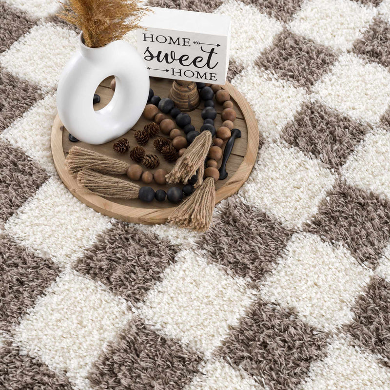 Atira Brown Checkered Area Rug