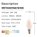 GobekUsa LED Flame Bulb E12 E14 C35 Retro Candle Filament 4W 6W Dimmable Warm White