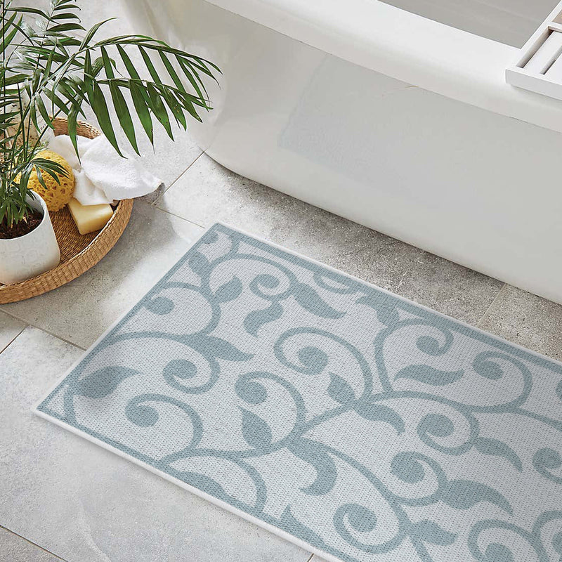 Floral Design 2 Piece Bathroom Rugs Set | Teal