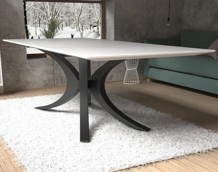 Unique Shape Metal Table Base/Legs Matte Black (D)28.5" (H)28" (W)55" with tabletop view