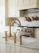 Unlacquered Brass Kitchen Faucet -  Dual Handle Center Ball Bridge Sink Faucet
