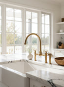 Unlacquered Brass Kitchen Faucet - Dual Handle Center Ball Bridge Sink Faucet by Palmeraies