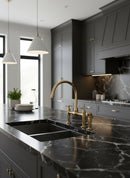 Unlacquered Brass Kitchen Faucet - Dual Handle Center Ball Bridge Sink Faucet by Palmeraies