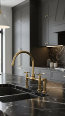 Unlacquered Brass Kitchen Faucet -  Dual Handle Center Ball Bridge Sink Faucet