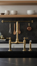 Unlacquered Brass Kitchen Faucets -  Dual Handle Center Ball Bridge Sink Faucet