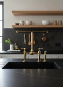 Unlacquered Brass Kitchen Faucets - Dual Handle Center Ball Bridge Sink Faucet by Palmeraies