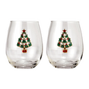 Stemless Christmas Tree Wine Glasses - Set of 2