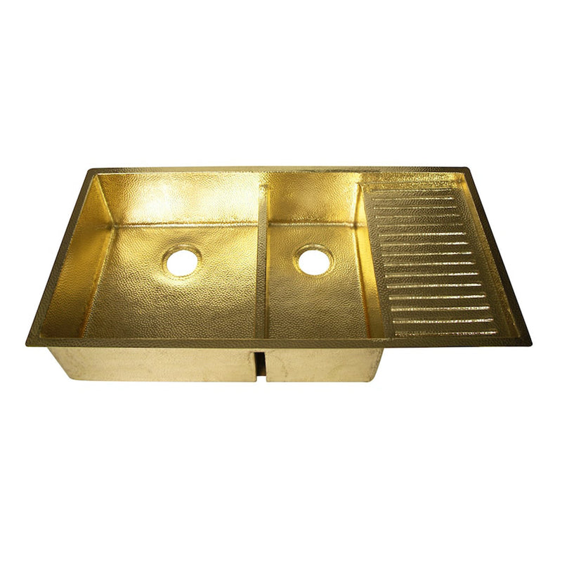 Drop-In Double Bowl Brass Kitchen Sink With Drainboard-Vexa