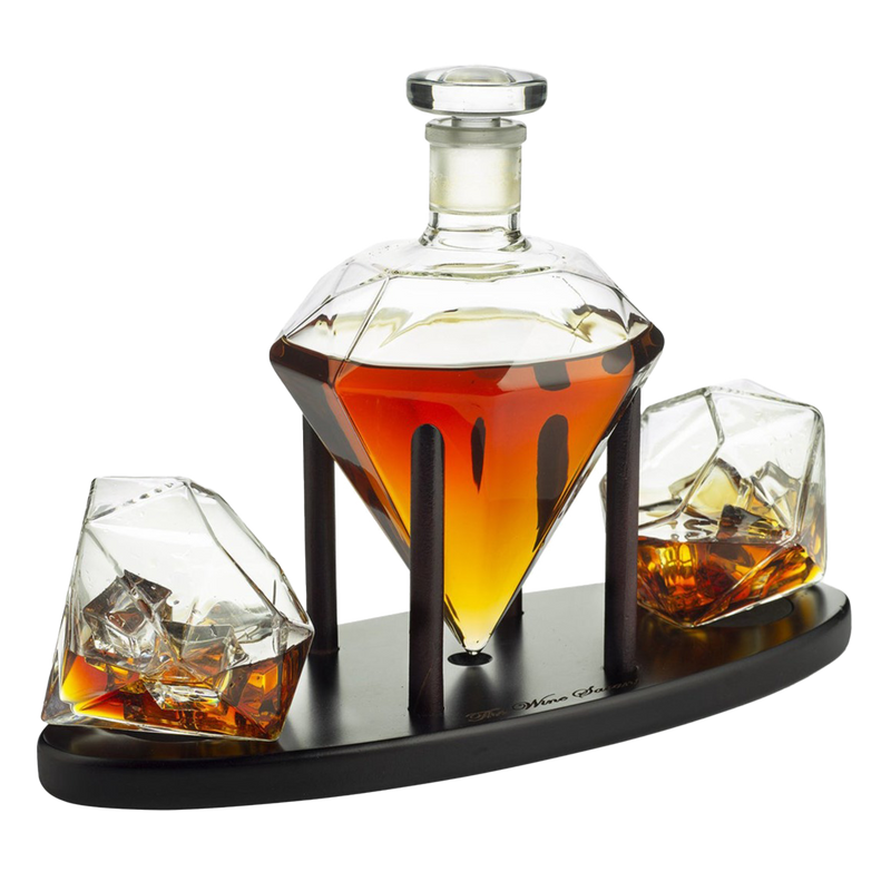 The Wine Savant Diamond Whiskey Decanter l With 2 Diamond Glasses Liquor, Scotch, Rum, Bourbon, Vodka, Tequila Decanter (750 ML DECANTER)