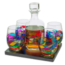 Artisanal Hand Painted Glassware Gift for Mom, Wife, Friend - Artisanal Barcelona Hand Painted Whiskey & Wine Decanter Set, Rennesance Romantic Stain-glassed Windows Glasses - Mothers Day