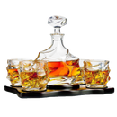 Wine and Whiskey Mountain Decanter, 4 Glasses and Wood Tray 750 ML