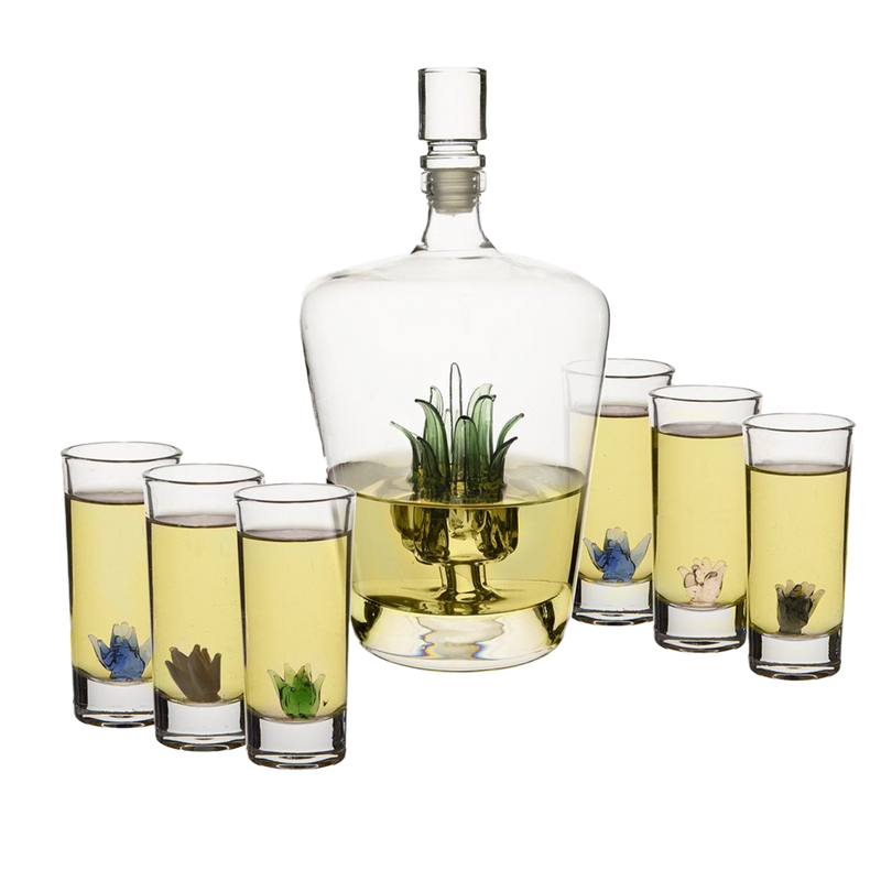 Tequila Decanter Tequila Glasses Set with Agave Decanter and 6 Agave Sipping Shot Glass, Perfect for Gifts for Tequila Lovers, 25 Ounce Bottle, 3 Ounce Tequila Party Decorations Cinco De Mayo (Agave)