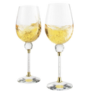 The Wine Savant Rhinestone DIAMOND Studded Wine Glasses 16 Ounces Set of 2 10-inches Tall, Gold and Laser Cut Sparkling Wine Wedding Glasses, Elegant Crystal - For Everyday, Weddings, Parties