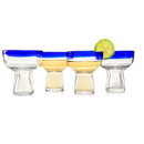 Mexican Hand Blown Blue Rim Margarita Glasses - Set of 4