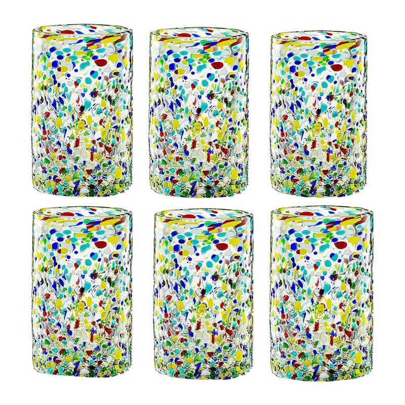 Hand Blown Mexican Drinking Glasses Confetti Premium Barware Gift