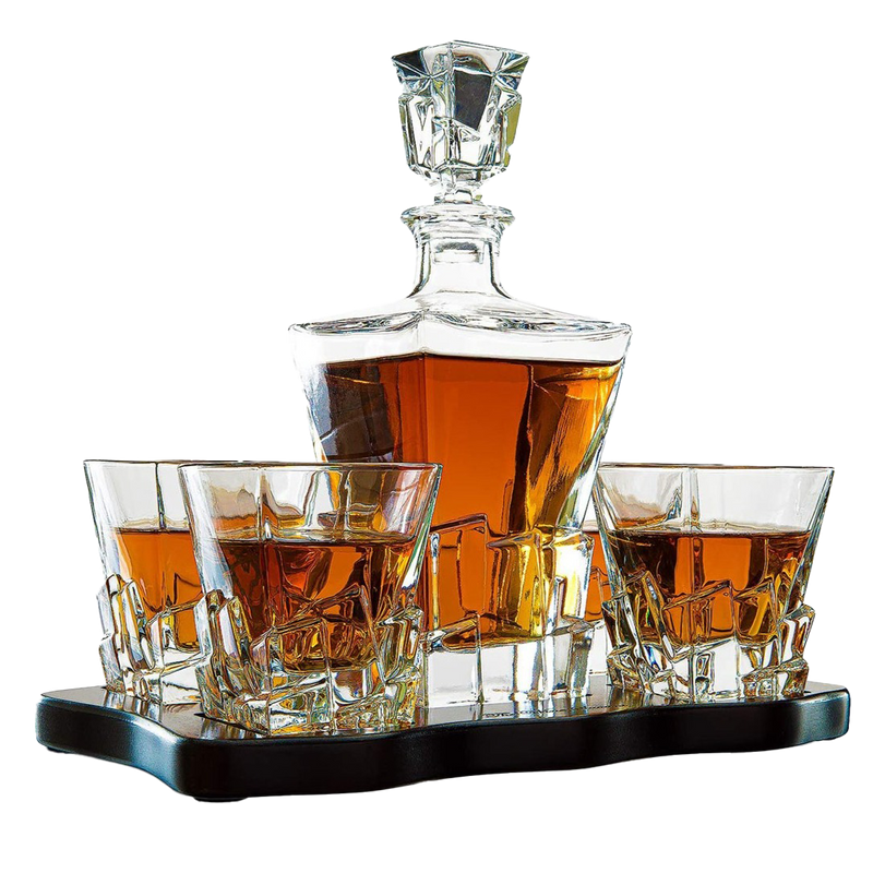Crystal Wine and Whiskey Iceberg Mountain Glacier Decanter with 4 Glasses