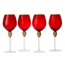 Large Diamond Wine Glasses, 10" H Gold Rim Rhinestone (4, Red)