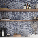 Silver Midnight Blue 9x10 Matte Hexagon Glass Mosaic Tile (5 pack, 3.28 sq ft/case)