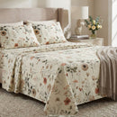 DaDalogy Enchanted Meadow Bed Sheet Set - Floral Harmony in Beige, Rose, and Soft Green, Premium Soft Microfiber, Machine Washable, Deep Pocket 14 - 15 Inches + Flat Sheet by DaDalogy Bedding Collection