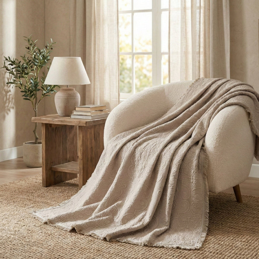 Fringed Quilted Throw Blanket