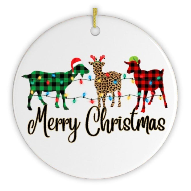 Plaid Goats Merry Christmas Ornament