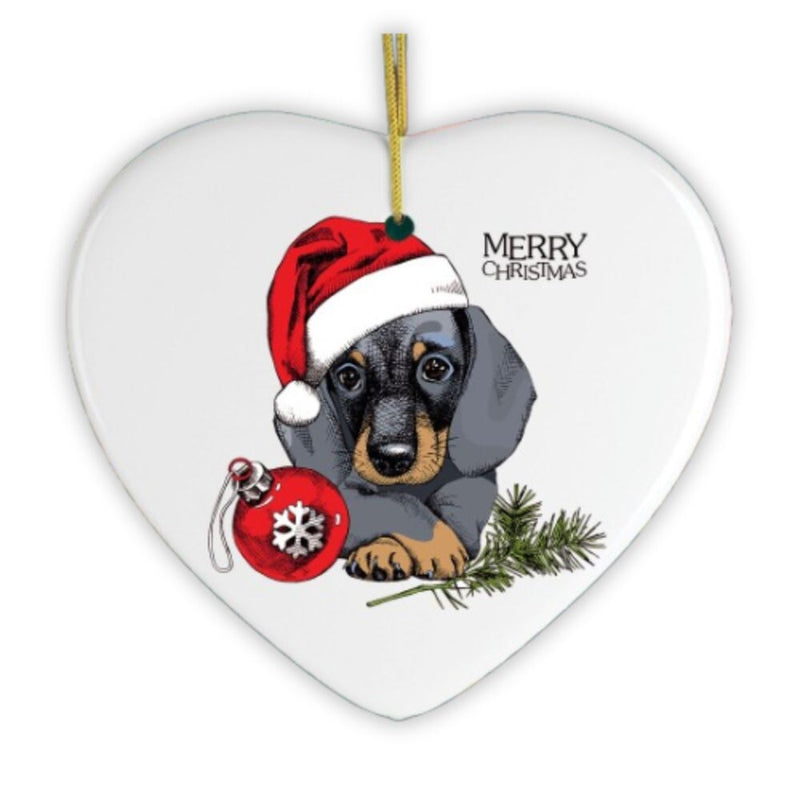 Dachshund Christmas Ornament, Cute Dog with Santa Hat