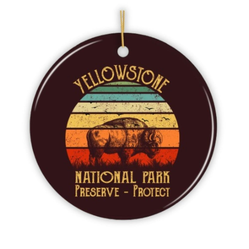 Yellowstone National Park Retro Bison Ornament