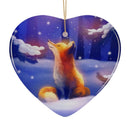 Fox in Snow Forest Ornament, Majestic Illustration Fairytale, Anime Nature