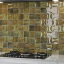 Olive Green 4x4 Glossy Ceramic Square Deco Tile (50 pack, 5.39 sq ft/case)
