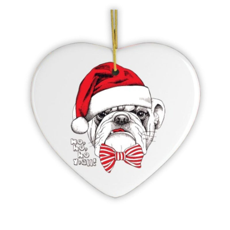 Bulldog with Bow Christmas Ornament