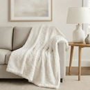 DaDa Bedding Luxury White Roses Fluffy Soft Sherpa Backside Faux Fur Throw Blanket (K11) by DaDalogy Bedding Collection