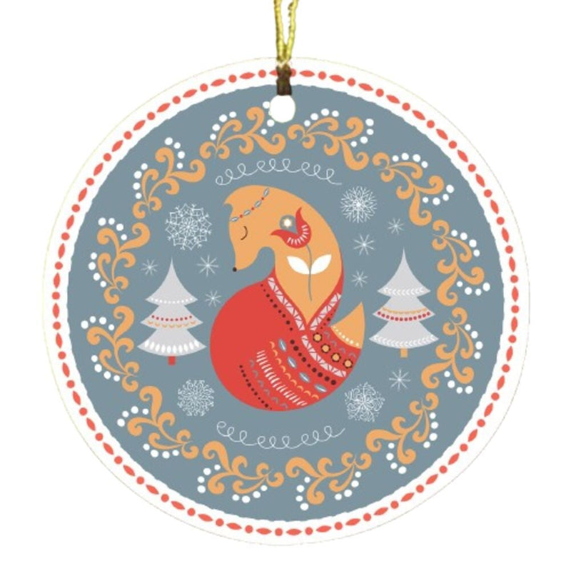 Ethnic Fox Scandinavian Folk Style Christmas Ornament