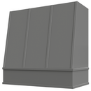 Grey Wood Range Hood With Angled Strapped Front and Block Trim - 30", 36", 42", 48", 54" and 60" Widths Available