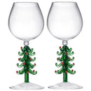 Crystal Green Christmas Tree Wine Glasses - Set of 2, 10oz