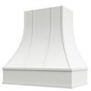 White Range Hood With Curved Strapped Front and Block Trim - 30", 36", 42", 48", 54" and 60" Widths Available