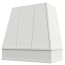 White Wood Range Hood With Tapered Strapped Front and Block Trim - 30", 36", 42", 48", 54" and 60" Widths Available