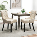 Upholstered Dining Chairs Set of 2 Tufted Wingback Chairs with Rubber Wood Legs by LJGDeals