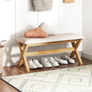 Upholstered Entryway Bench Rubber Wood Bench with Thick Padded Seat-Natural by LJGDeals