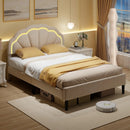 Upholstered LED Bed Frame with Adjustable Flower Headboard and Metal Support Feet-Full Size by DirectDeals