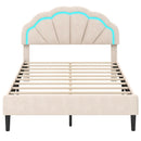 Upholstered LED Bed Frame with Adjustable Flower Headboard and Metal Support Feet-Full Size by DirectDeals