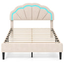 Upholstered LED Bed Frame with Adjustable Flower Headboard and Metal Support Feet-Full Size by LJGDeals