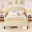 Upholstered LED Bed Frame with Adjustable Flower Headboard and Metal Support Feet-Full Size by DirectDeals
