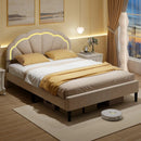 Upholstered LED Bed Frame with Adjustable Flower Headboard and Metal Support Feet-Queen Size by DirectDeals