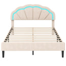 Upholstered LED Bed Frame with Adjustable Flower Headboard and Metal Support Feet-Queen Size by DirectDeals