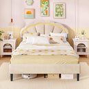 Upholstered LED Bed Frame with Adjustable Flower Headboard and Metal Support Feet-Queen Size by DirectDeals