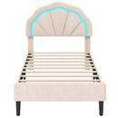 Upholstered LED Bed Frame with Adjustable Flower Headboard and Metal Support Feet-Twin Size by DirectDeals