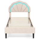 Upholstered LED Bed Frame with Adjustable Flower Headboard and Metal Support Feet-Twin Size by DirectDeals