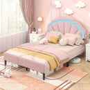 Upholstered LED Bed Frame with Adjustable Flower Headboard and Metal Support Feet Pink by LJGDeals