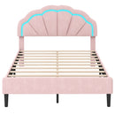Upholstered LED Bed Frame with Adjustable Flower Headboard and Metal Support Feet Pink